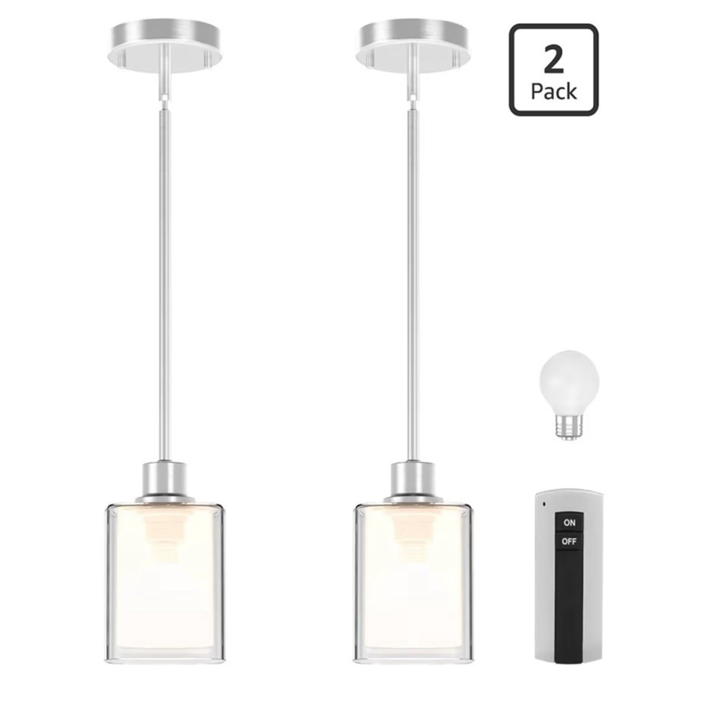 Pending Lighting 2PC Height Adjustable Rod Clear Dual Glass With (2) Remotes